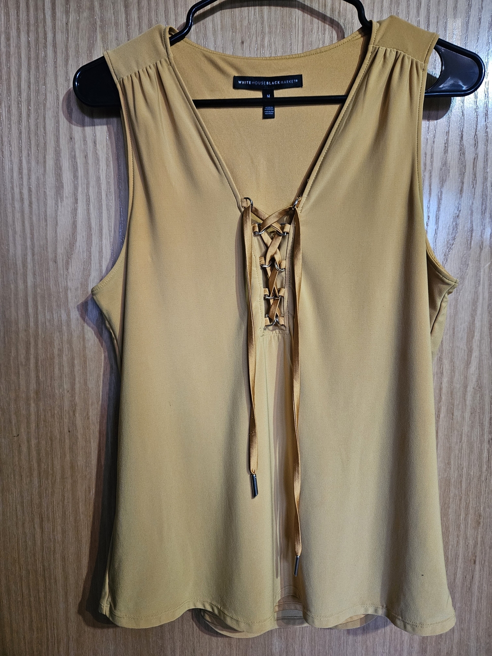 WHITE HOUSE BLACK MARKET Mustard Lace-Up Sleeveless Top